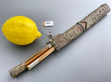 Antique Chinese Tibetan Trousse Knife & Chopsticks Set Traveling Eating Utensils in a Sheath