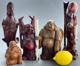Carved Wood Buddha Immortals Figurines Asian Oriental Chinese Style Carvings Sold as one Lot