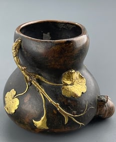 Miniature Japanese Parcel Gilded Bronze Vase Insect Beetle Snail