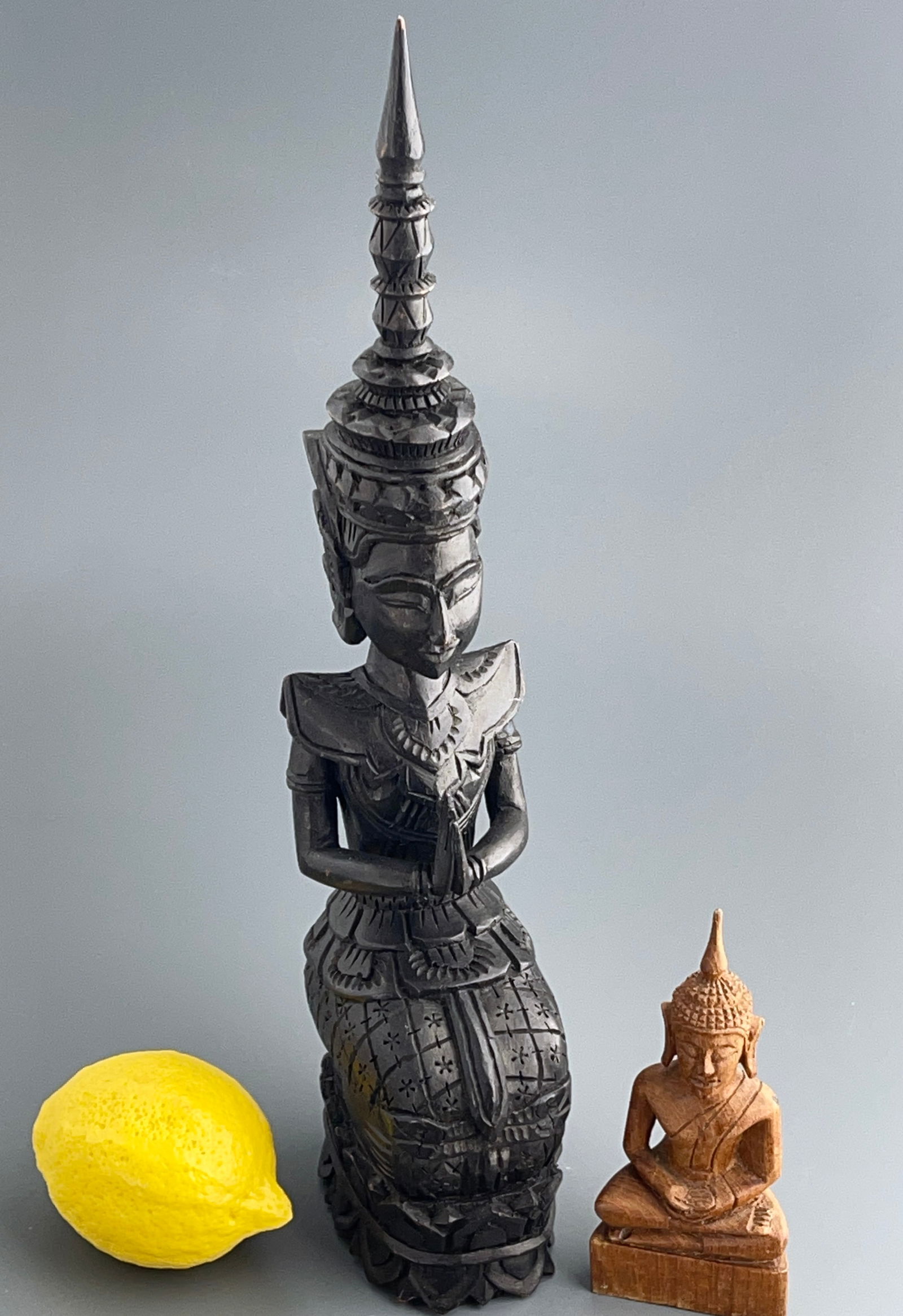 Thai Thephanom Guardian Angel Carved Wood Statue & Small Buddha Wooden Figurine Lot of 2 Wood (1 of 6)