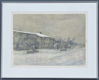 Bernard Gantner French 1928-2018 Winter Landscape Color Lithograph Limited Edition Pencil Signed