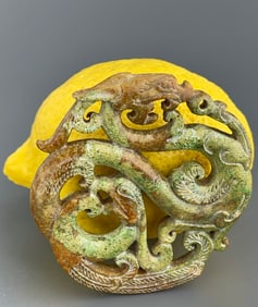 Chinese Dragon Plaque Hardstone Carving Pierced Stone Medallion