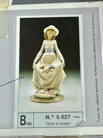 Lladro Girl with Flowers Porcelain Figurine No 5027 Flowers in the Basket Flores al Canasto Brillo