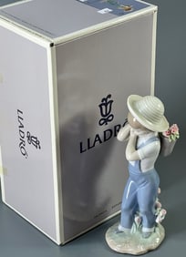 Gathering Flowers Boy Figurine Lladro Flowers On The Back Porcelain Sculpture 01286 Flores a la