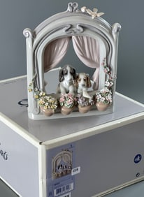 Please Come Home! Lladro 06502 Figurine of Two Little Porcelain Dogs Looking out of a Window with
