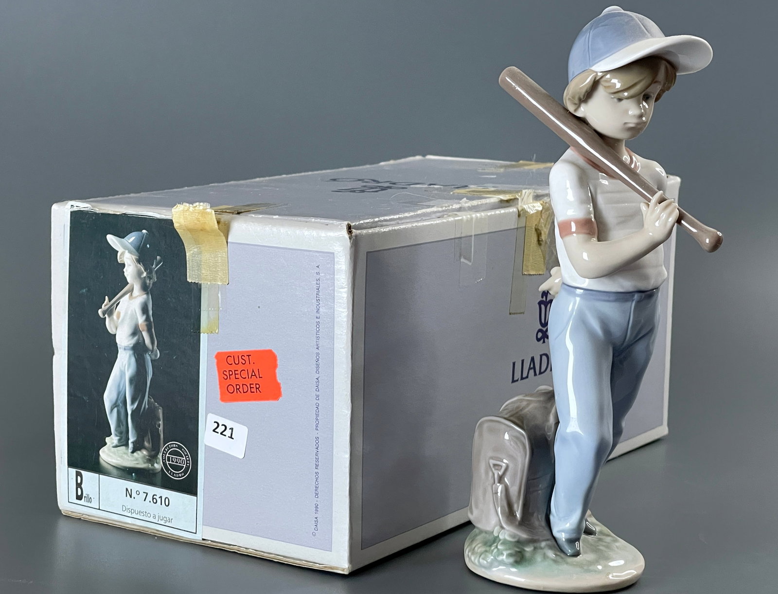 1990 Collectors Society Lladro Figurine Willing To Play Boy With Baseball Bat And Ball Glazed (1 of 5)