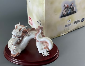 Lladro The Dragon 06715 El Dragon Porcelain Statue on Wooden Stand