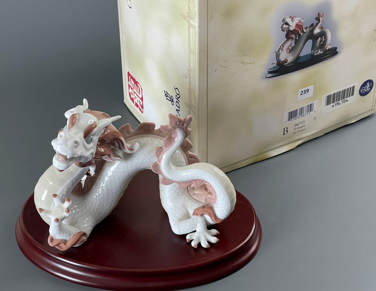 Lladro The Dragon 06715 El Dragon Porcelain Statue on Wooden Stand (1 of 5)