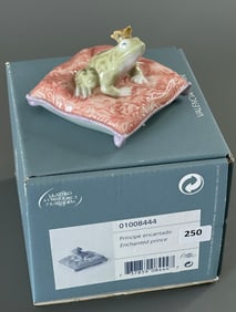 Lladro Enchated Prince 01008444 Green Frog with a Golden Crown Topped with a Red Velvet Cup Resting