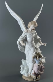 Large Lladro Limited Edition Guardian Angel Sculpture Retired in 1998 Retail $1599.00 SKU # 06352