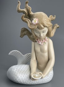 Lladro Mirage Mermaid Lladro Collectible Glossy Porcelain Figurine Decorated with Delicate Flowers