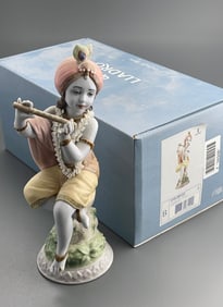 Lladro Krishna on Leaf Matte and Gloss Porcelain Figurine Hindu Deity as a Child Model 01009370