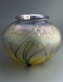 Vintage Pontil Blown Iridescent Glass Vase