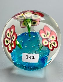 Vintage Flower Ball Paperweight Colorful Bouquet on Blue Background