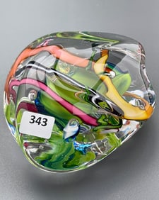 Spectacular Modern Art Glass Abstract Paperweight Artist Signed