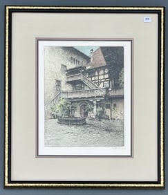 Austrian Listed Artist Josef Eidenberger 1899-1991 Original Architectural Color Etching titled