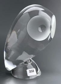 Vintage Steuben Crystal Abstract Owl Figural Paperweight Mid Century Modern Signed Desktop