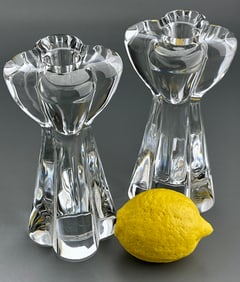 Baccarat Crystal Diomede Candlesticks Set of 2 Vintage Clover Candle Holder Made in France Acid