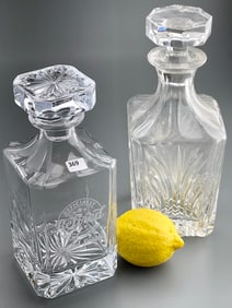 Pair Square Whiskey Crystal Decanters Officially Retired Seal