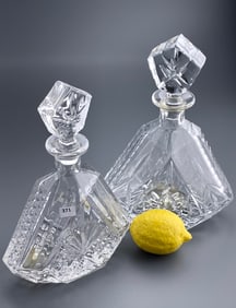 Near Pair Triangle Art Deco Style Crystal Spirit Decanters