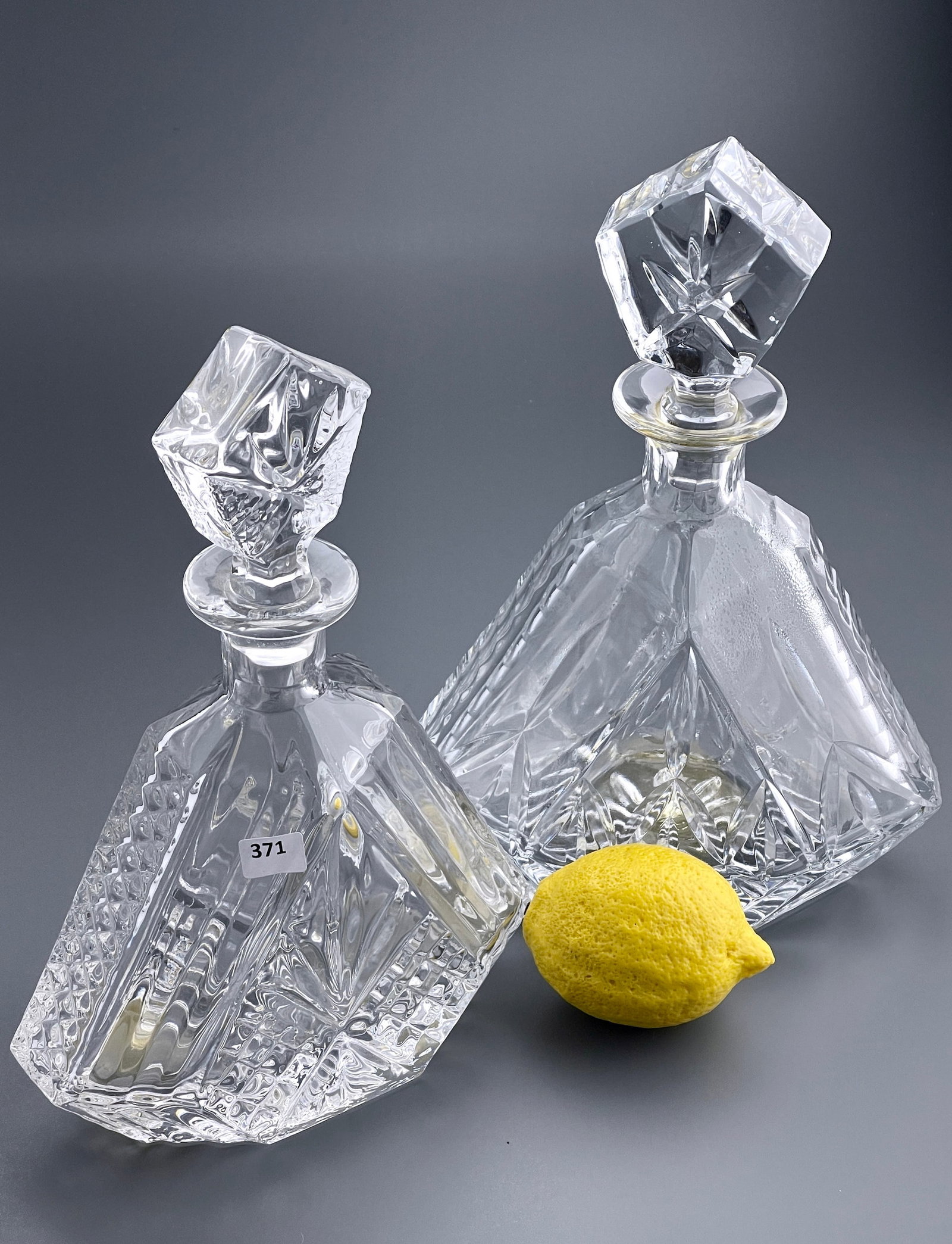 Near Pair Triangle Art Deco Style Crystal Spirit Decanters (1 of 5)
