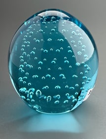 Controlled Bubble Large Blue Egg Crystal Paperweight