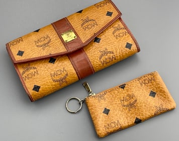 Vintage Used MCM Munchen Brown Leather Wallets Lot of 2 Items