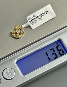 18K Yellow Gold and Circular Floral Medallion with Pave Set Diamond Pendant Approximately 0.10 to