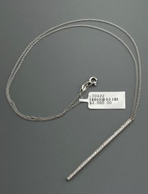 18K White Gold Diamond Bar Drop Pendant on White Gold Chain Necklace .37 ct Diamond Weight