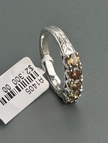 18K White Gold Ring 5 Round VS Brown 1.33 ct Diamonds Set in 4 Prongs Size 5 1/4