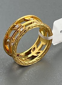 18K Rose Gold .24 cts Diamonds Leaf Design Fashion Ring Size 6