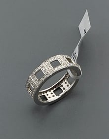 Diamond Band 18K White Gold Square Element Modern Designer Ring 1.0 ct Diamonds Size 6
