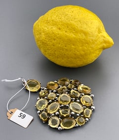 Large Jeweled Round Pendant Vintage Costume Jewelry
