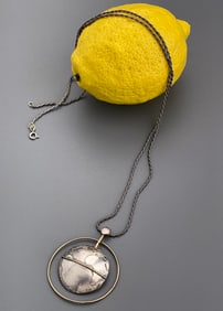 14K Gold Sterling Silver Moonstone Cabochon Unique Designer Artist Signed Earth Moon Pendant Custom