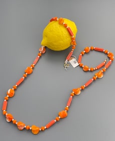 Vintage Bohemian Art Glass Orange Halloween Colors Necklace c 1970