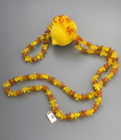 Long Yellow Honey Amber Infinity Loop Necklace