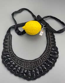 Black Jeweled Textile Collar Necklace