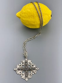 Jerusalem Templar Cross Pendant Vintage Costume Jewelry