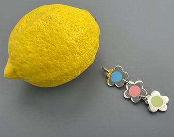 Pink Blue & Green Enamel Sterling Silver Dangling Flowers Pendant Modern Mexican Jewelry