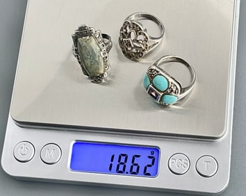 Marcasite Sterling Silver Rings with Missed Marcasite As Is Lot of 3