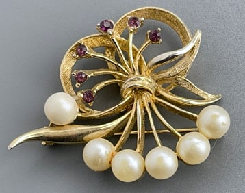 Vintage Faux Pearl Costume Jewelry Brooch