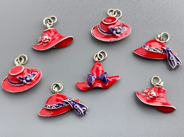 Lot of 7 Enameled Red Hat Charms Pendants