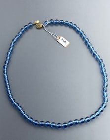 Chinese Blue Beads Necklace Vermeil Filigree Silver Clasp