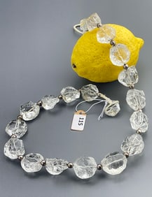 Icy Glass Large Crystal Chunky Rough Quartz Stone Designer Necklace