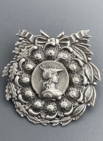 Valkyrie in Winged Helmet Profile Renaissance Revival Style Brooch