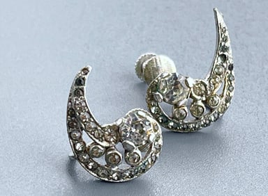 Vintage Rhinestones Jeweled Earring Clips c 1940 Missing Jewels As Is