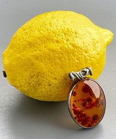 Amber Pendant in Modernist White Metal Frame Appears Not Marked