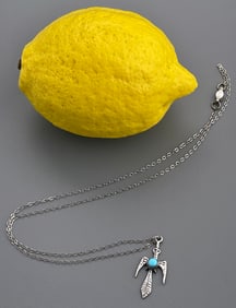 Blue Turquoise Cabochon Pendant on Chain Marked Sterling
