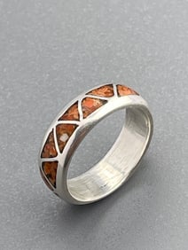 Native American Silver Craft Wedding Band Geometric Design Southwestern Ring