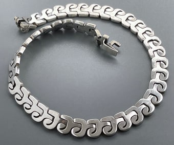 Heavy Chunky Mexican Silver Neck Chain Interlocking Puzzle Link Necklace Hallmarked 925 for Sterling